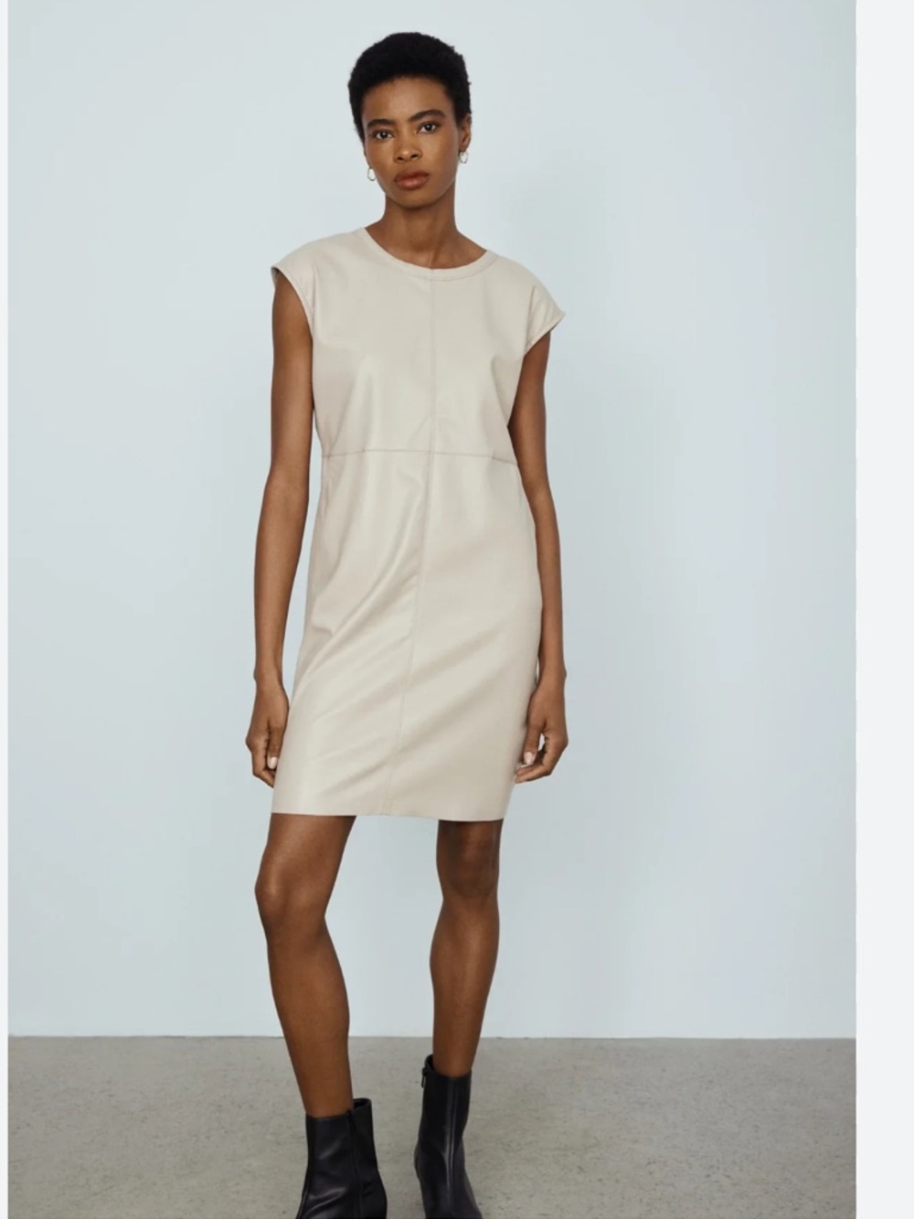 MELISSA NEPTON Cassi Faux Leather Shift Dress Cream XS‎ Career Contemporary